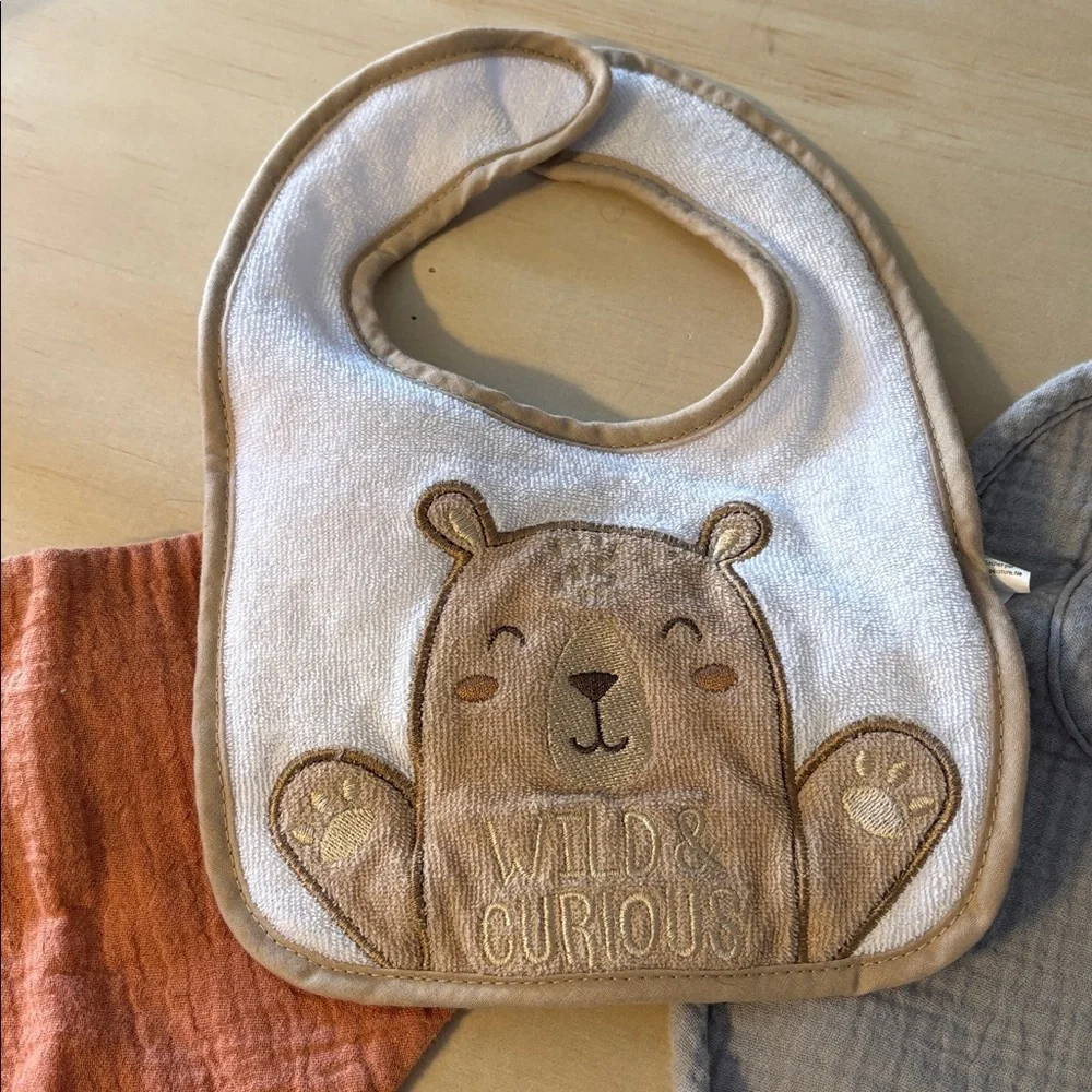 Set of Baby Bibs in Pink, Gray, Green and Brown - Multi-Color Kids Accessories
